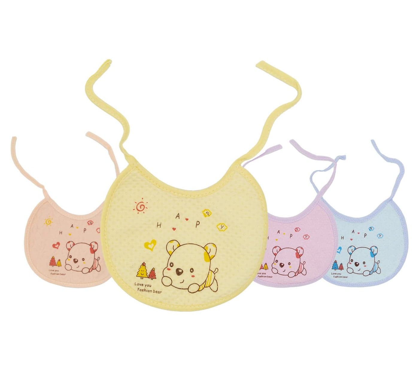 Tinny Tots Baby Pack of 4 Double Layered Waterproof Feeding Aprons Bibs Cute Attractive Designs Drool Knot Style Bib Set For New Borns/Toddlers (DESIGN 5; HAPPY FACE; 0-12 MONTHS)