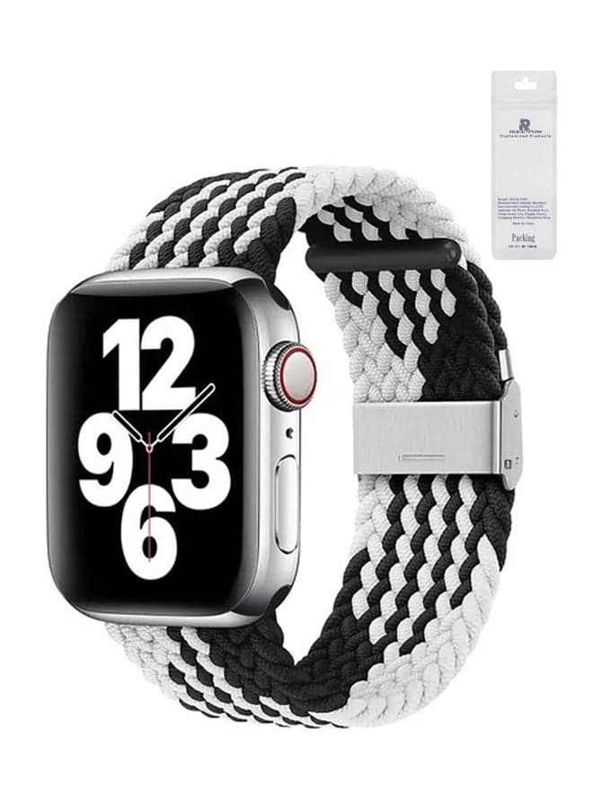 Nylon Solo Loop Strap Compatible With Apple Watch 42/44/45/49mm SE /Series 7/6/5/4/3/2/1 Black and White