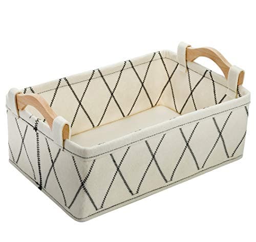 KWLET Small Storage Baskets Toy Storage Organizer Rectangle Basket Empty Gift Baskets Shelf Baskets Decorative Storage Basket With Wooden Handles for Keys Makeups Remotes Books