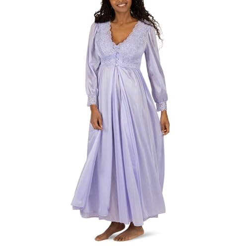 Shadowline Women’s Peri Frost Long Lace Bodice Button Down Robe | (Large), 54” Length Robe | Elegant Sleepwear Crafted from Lightly-Shimmering Satintrique Nylon and Soft Stretch lace.