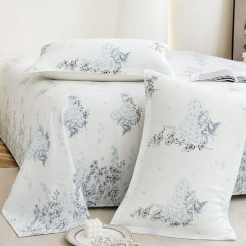 Jaipur Weaves Bedsheet King Size 100% Pure Cotton Bed Sheet with 2 Pillow Covers, 240 TC Premium Bedding Set, Super Soft Cozy (Spring Tulips Blue, Super King)
