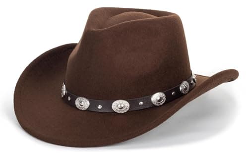 Kids Western Cowboy Hat Wide Brim with Band Wool Felt Vintage Jazz Fedora Cowgirl Hats for 3-7 Years Boys Girls