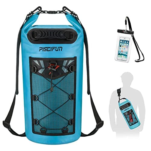 Piscifun Waterproof Backpack 10L 20L 30L 40L Floating Backpack with Waterproof Phone Case for Water Sports Fishing Boating Kayaking Surfing Rafting Gift for Men Women, Light Blue, 10l-2, 10l
