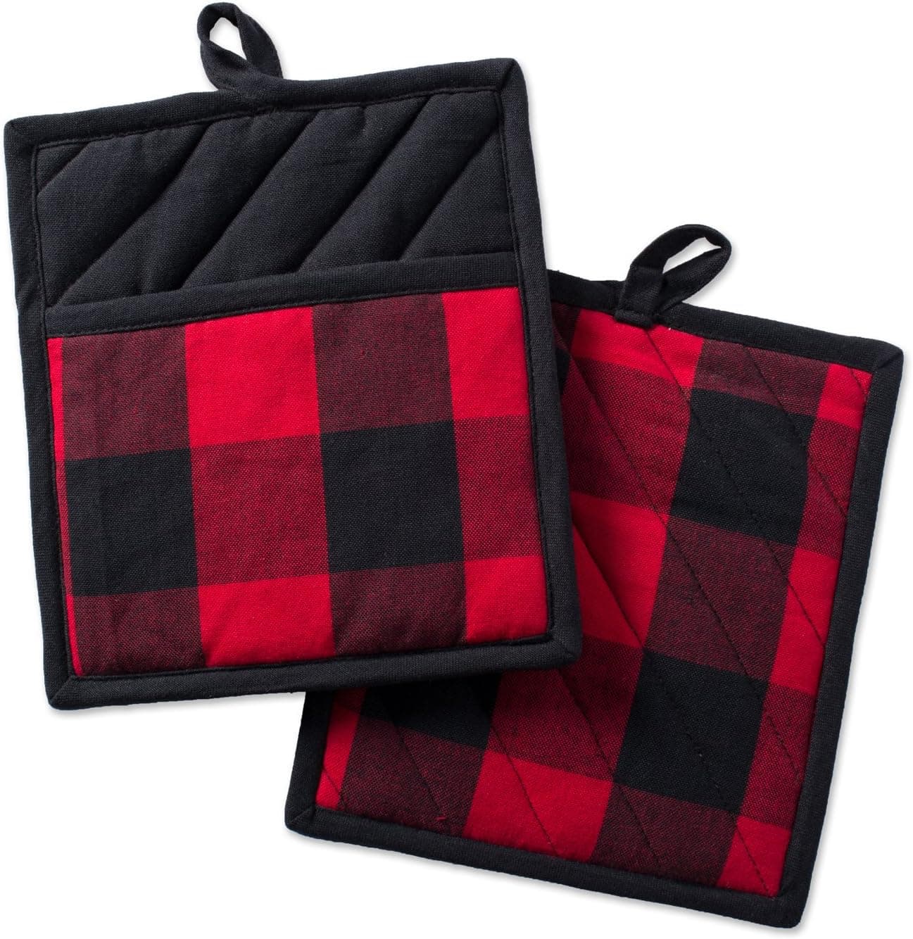 DII Buffalo Check Kitchen Collection Classic Farmhouse Kitchen Set Potholder Red Black 2 Piece
