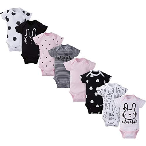 Gerber Baby 8-Pack Short Sleeve Onesies Bodysuits, Pink Bunny, Preemie