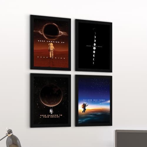 ArtX Paper Science Space Motivational Wall Frames, Motivational Poster Framed, Inspiring Quotes For Home, Office and Study Room Wall Decor, Multicolor Quotes Framed Posters, A4, Set of 4