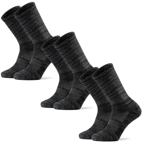 Ortis Men's Merino Wool Cushion Crew Socks with Moisture Wicking Control Light Weight Breathable for Outdoor Hiking Cycling(Black L)