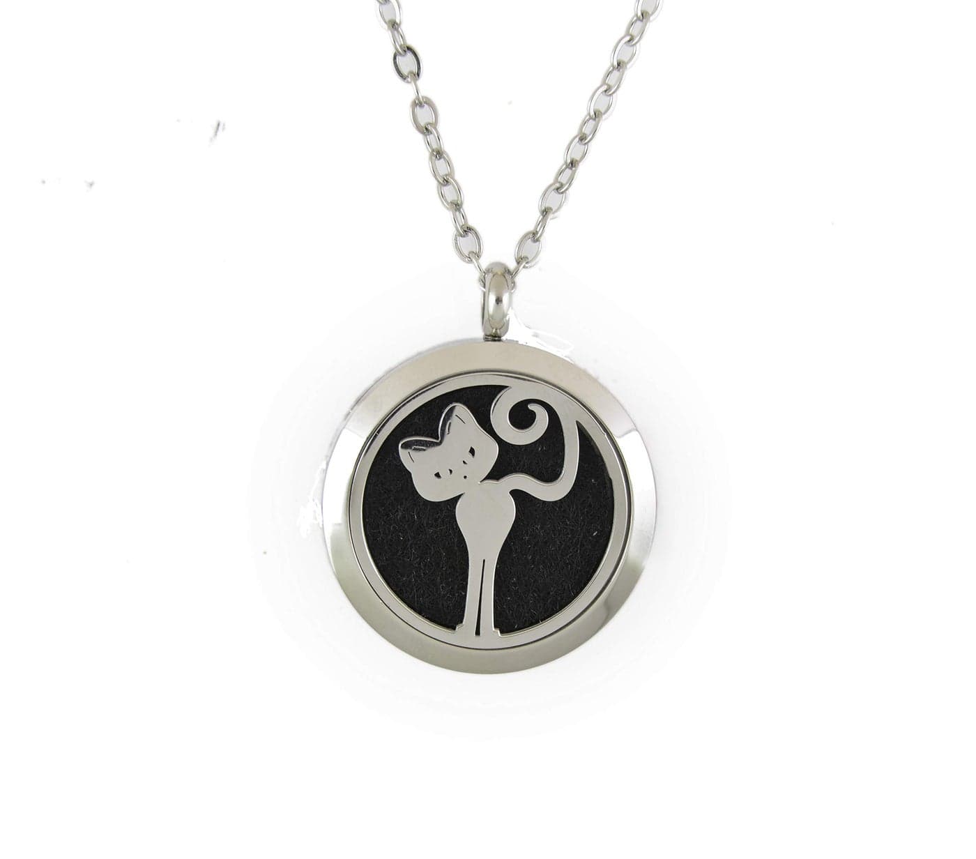 Aromatherapy Essential Oil Diffuser Stainless Steel 30MM Silver Magnetic Locket Pendant 2 Sizes Chain Necklace, Colored Refill Pads & Diffuser Bracelet in a Velvet Bag (fbastandingskinnycat)