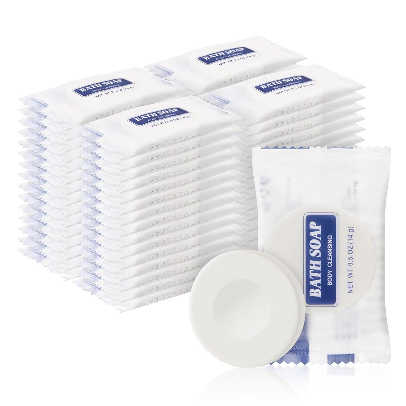 05 oz Bulk Travel Size Bars Soap Individually Wrapped Small Face and Body Cleanser Round Soaps Toiletries Amenities for Hotel Guest Shelter Charity Motel Vacation 100