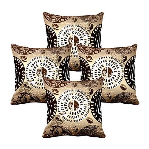TheYaYaCafe® 24X24 inches Set of 4 Cushion Covers Coffee Beans Printed Sofa Throw Pillows Multicolor