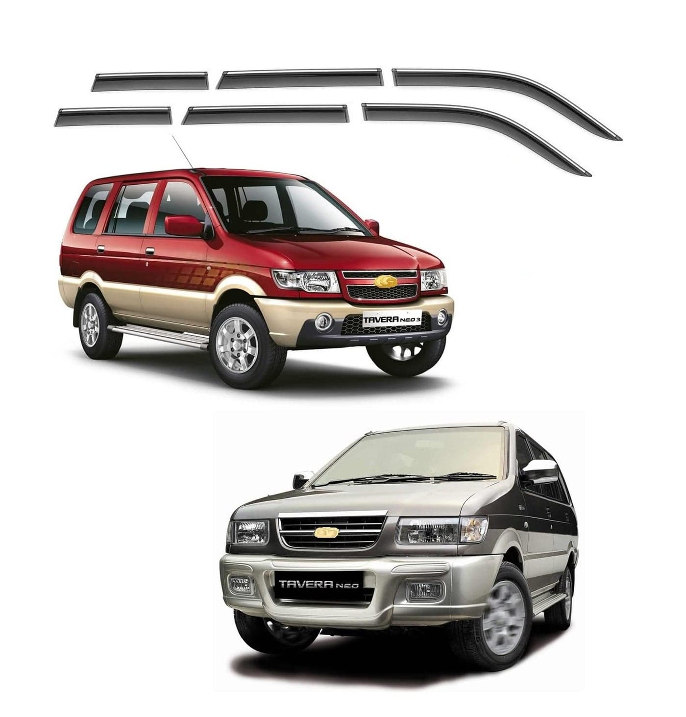 ModifyStyle Unbreakable Chrome line Door Visor/Wind Deflector/Rain Guard Compatible for Chevrolet Tavera (Set of 6pc)