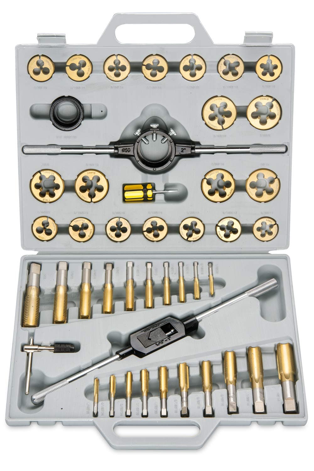 NEIKO 00916A ProGrade LargeDiameter Titanium SAE Tap and Die Set HighQuality ThreadRepair Kit 45Piece Set