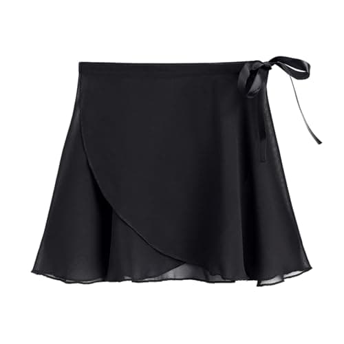 Stelle Women Ballet Skirt Black Chiffon Wrap Skirt Waist Tie Flowy Dance Skirts (Black,S)
