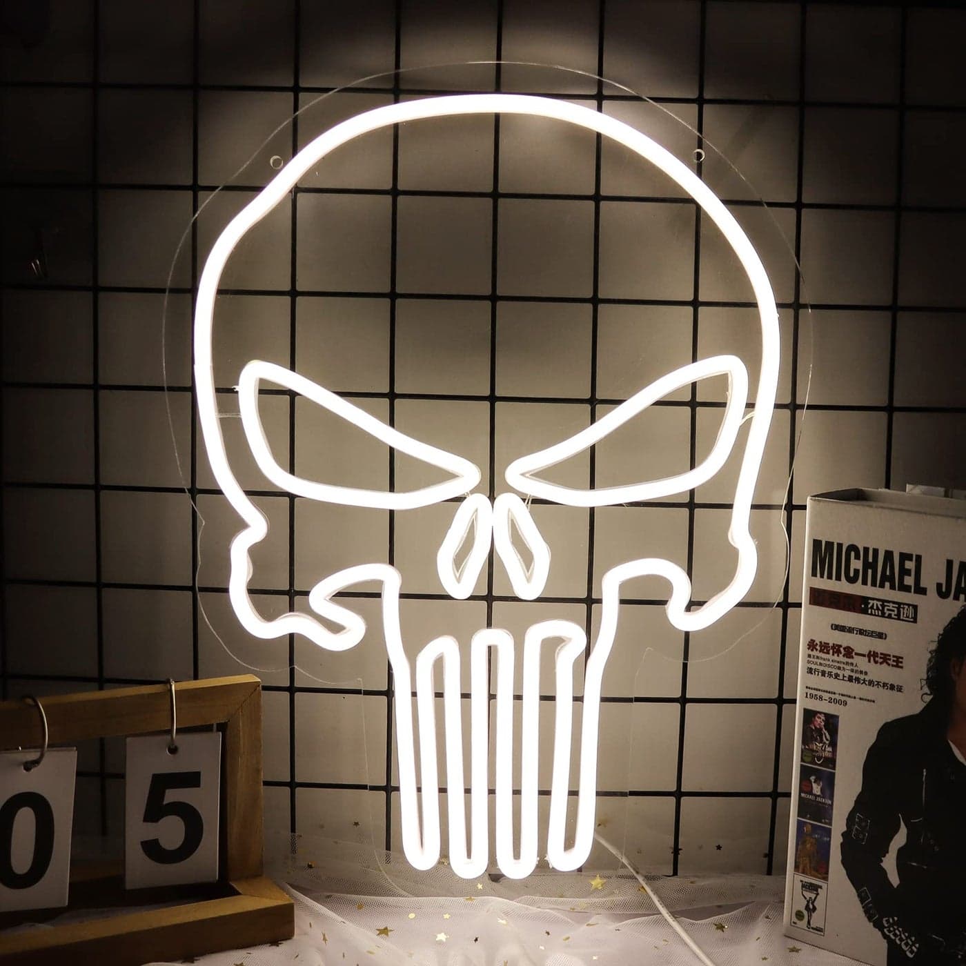 JFLLamp Skull Punisher Neon Signs for Wall Decor Punisher Logo Neon Lights for Bedroom Led Signs Suitable for Man Cave Living Room Bar Cafe Unique Gift for Lover 5V USB Power 165 13 InchWhite