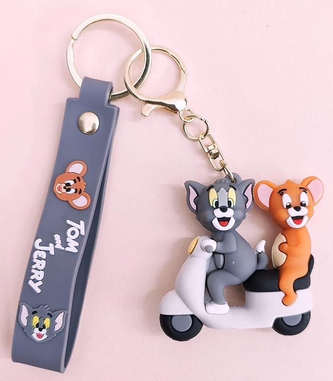FowWelt Cartoon Characters Keychain for Girls & Boys – Cute Silicone Keyring Accessories | Key Purse, Backpack, Car Charm | Lightweight & Durable (Tom & Jerry Scooty)