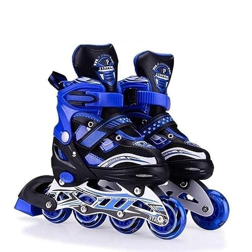 SELLMONK Inline Skates Size Adjustable All Pure PU Strong Wheels Aluminium with LED Flash Light on Wheels, Skating Boy Age Group 6-15 Years (Black)