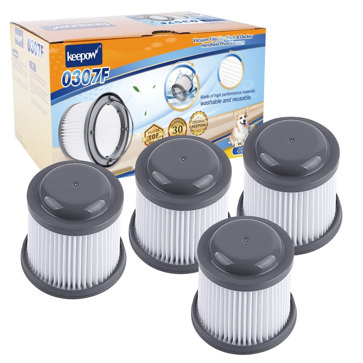 KEEPOW PVF110 Replacement Vacuum Filter for Black and Decker Handheld Pivot Vacuum BDH2000PL BDH2020FLFH PHV1410 PHV1810 PHV1210 BDH2020FL Washable Hand Vac Filters 4 Pack