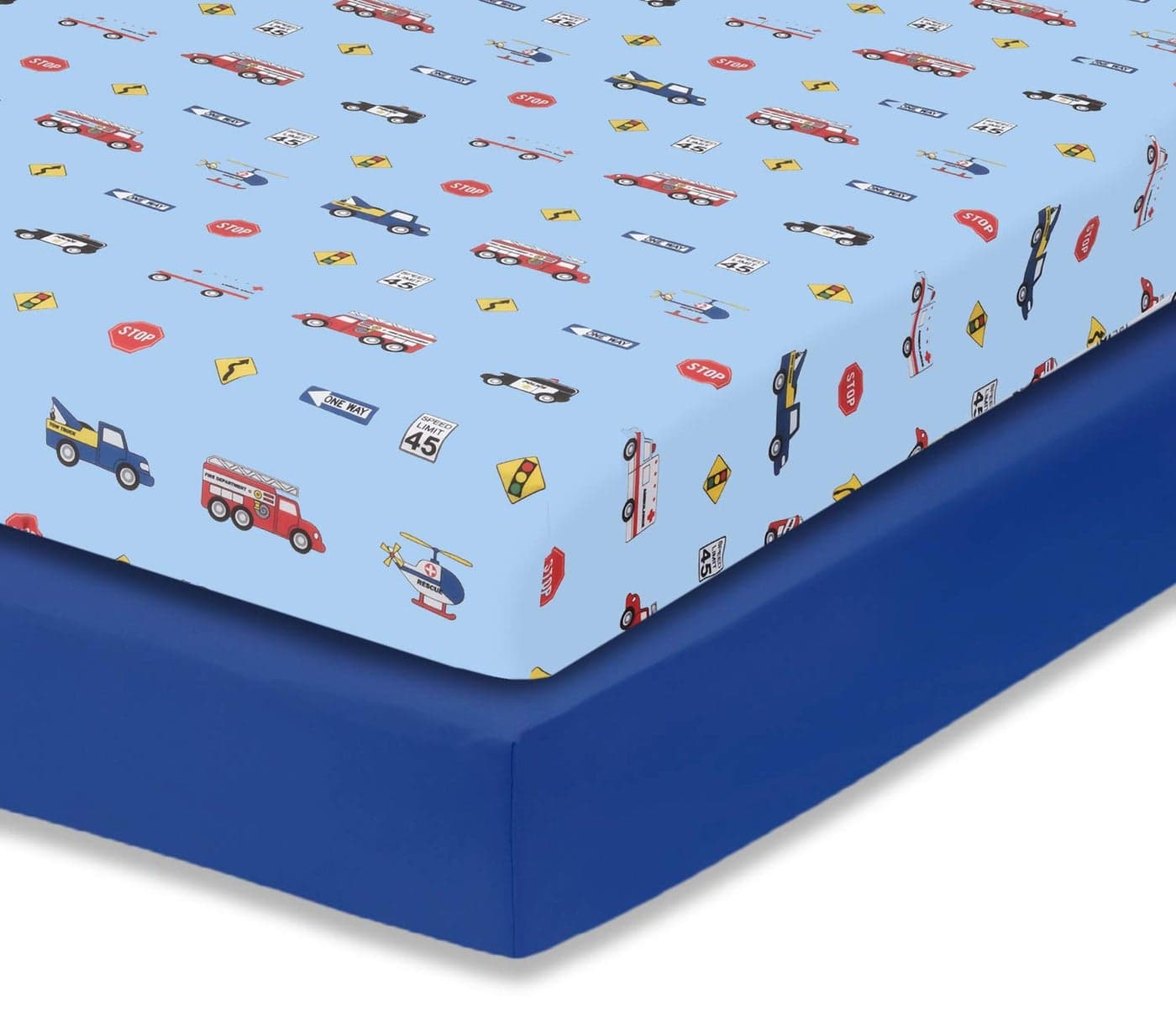 Everyday Kids 2 Pack Fitted Boys Crib Sheet 100 Soft Breathable Microfiber Baby Sheet Fits Standard Size Crib Mattress 28in x 52in Nursery Sheet RescueBlue