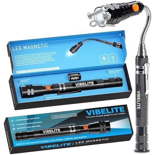 VIBELITE Extendable Magnetic Flashlight with Telescoping Magnet Pickup Tool-Cool Gadget Christmas Gifts Stocking Stuffers for Men, Husband, Dad, Father, Mechanic, Tech, Handyman, Him, Women, Black