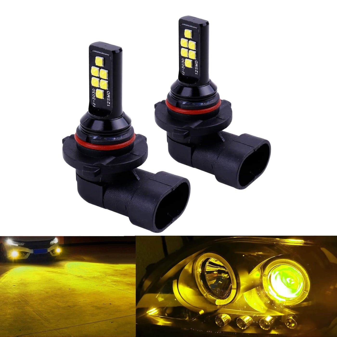 SOCALLED LIGHTING 2x HB3 H10 9005 9145 LED Fog Light Bulb for Powersports Advanced 3030 SMD Bright Colorful Daytime Running DRL Lamp Golden Yellow