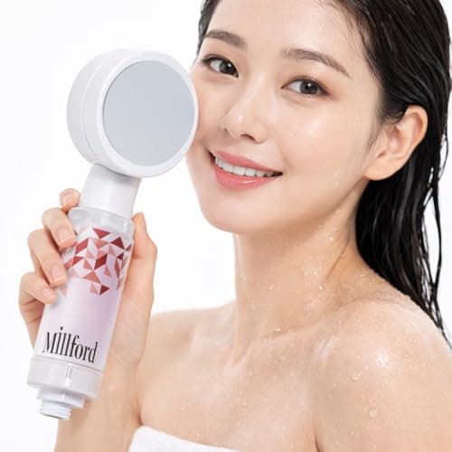 Millford Vitamin C Shower Filter - Korean Acne Care Filter for Redness Relief, Removes 99% Chlorine & Impurities, Natural Shower Infuser Detox, Deep Cleanse for Face & Body Breakouts (Floral)
