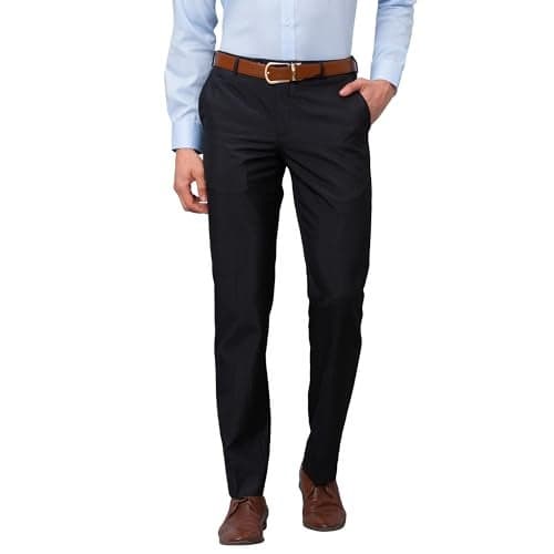 Park Avenue Men's Smart Fit Polyviscose Blend Flat Front Checks Pattern Black Formal Trouser (Size: 32)-PMTX07552-K8