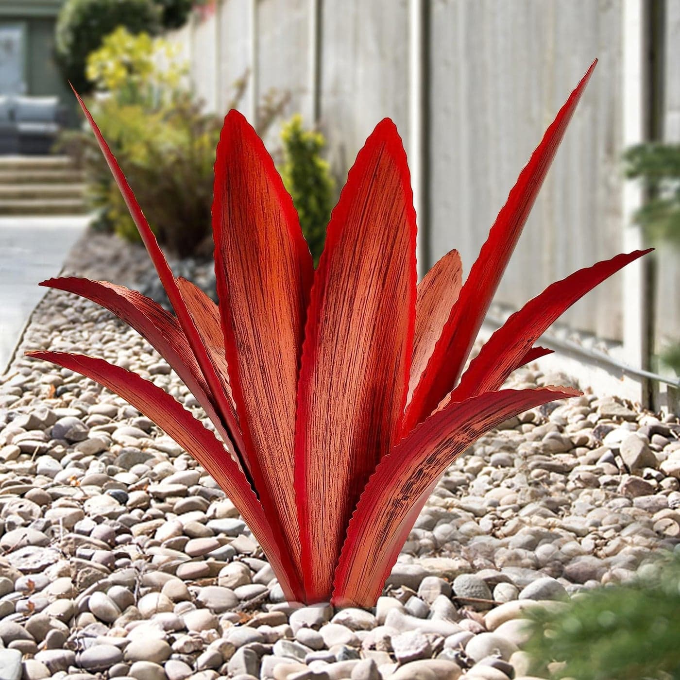 TOMBABY Enlarge Thickened Wind Resistant Metal Agave Garden Art Metal Plant Country Garden Sculpture Statue Outdoor Decoration Agave Metal Plant Courtyard Lawn Ornament Gift 2 12 Leaves red
