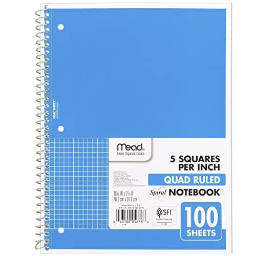 Mead Spiral Notebook, 1 Subject, Graph Ruled Paper, 7-1/2" x 10-1/2", 100 Sheets, Blue (05676AY7)