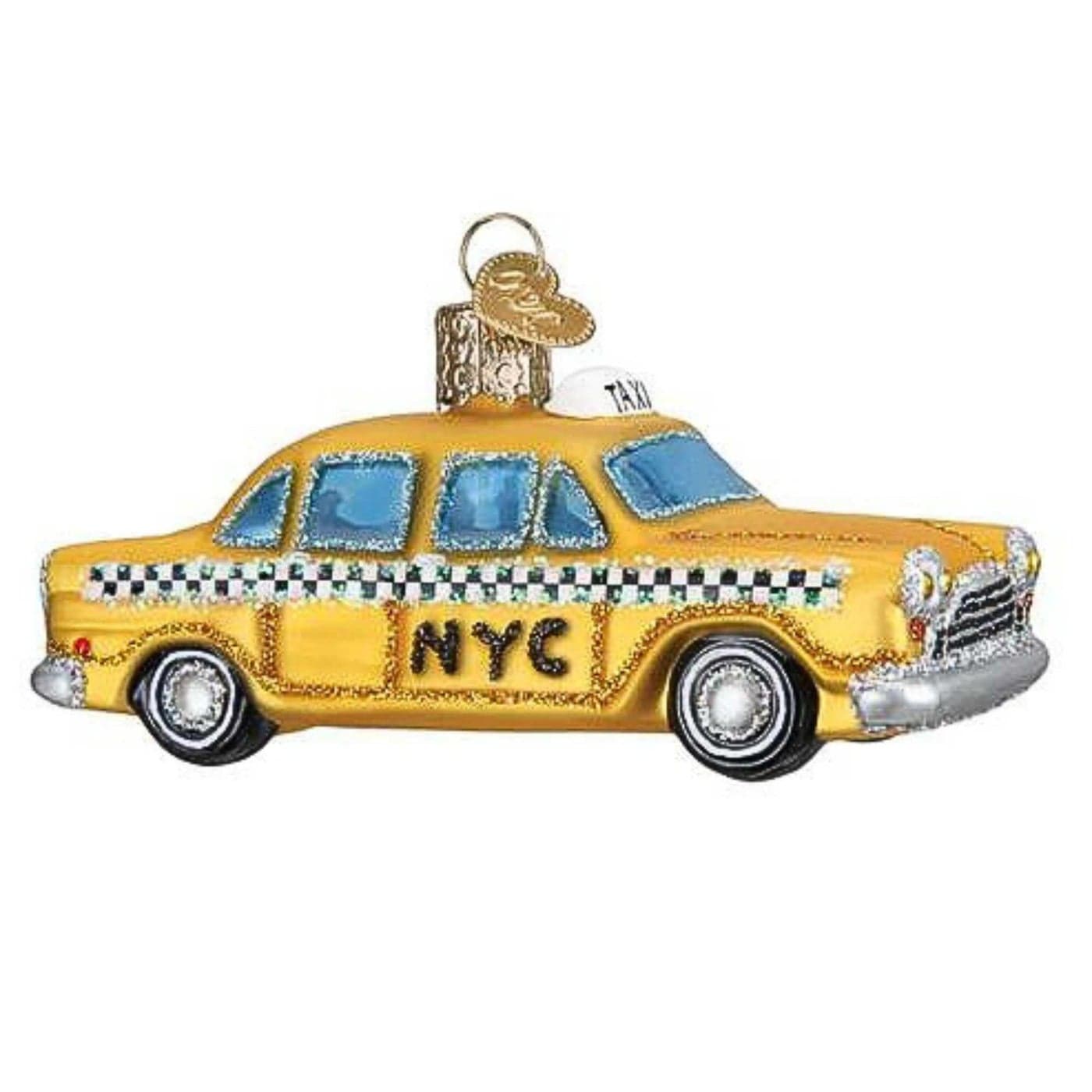 Old World Christmas NYC Taxi Glass Blown Ornament for Christmas Tree Handcrafted Holiday Decoration Transportation Collection