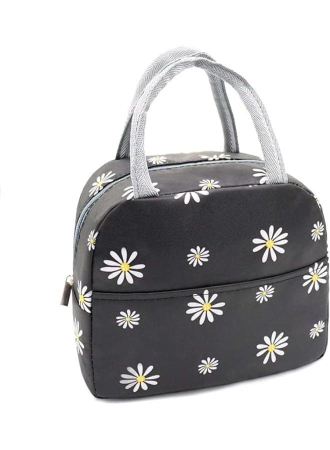 Insulated Lunch Bag for Women Girls, Reusable Waterproof Cooler Tote Bag with Front Pocket, Leakproof Lunch Box for Work, School, Picnic, Travel – Daisy Grey