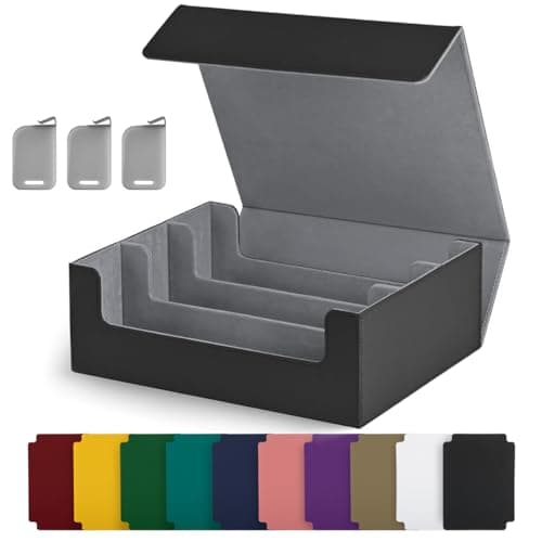 UAONO Trading Card Storage Box Holds 1800 Sleeved Cards with 10 Dividers 3 Stoppers Magnetic Closure PU Leather Card Case for MTG PTCG YGO Sports Cards Black