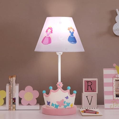 HERBESTBAY Kids Table Lamp, Adorable Princess Crown Style Desk Lamp, 16 Inch Pink Bedside Lamp Ideal for Girls Bedroom Decor, Includes LED Bulb