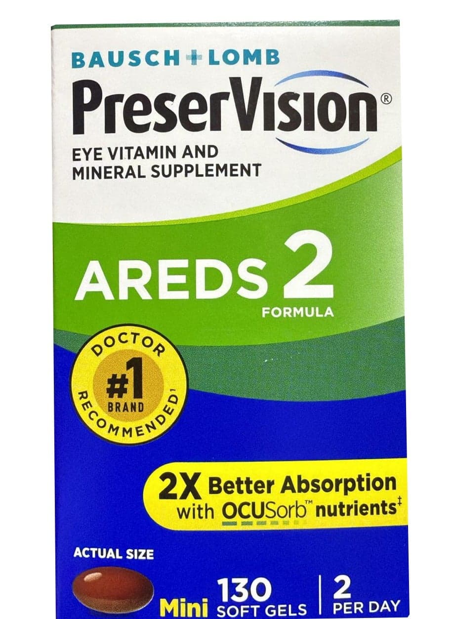 PreserVision AREDS 2 Eye Vitamins, Lutein and Zeaxanthin Supplement with Vitamin C, Vitamin E,Zinc, and Copper, 130 Softgels (Minigels)