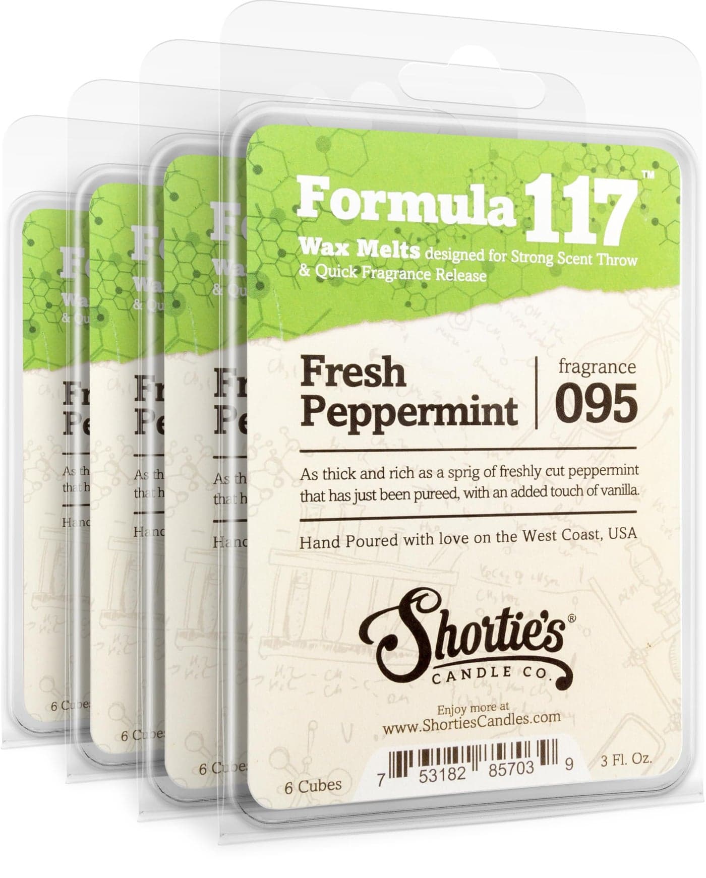 Shorties Candle Company Fresh Peppermint Wax Melts Bulk Pack Formula 1174 Highly Scented 3 Oz Bars 12 Oz Total Made with Natural Oils Christmas Holiday Air Freshener Cubes Collection