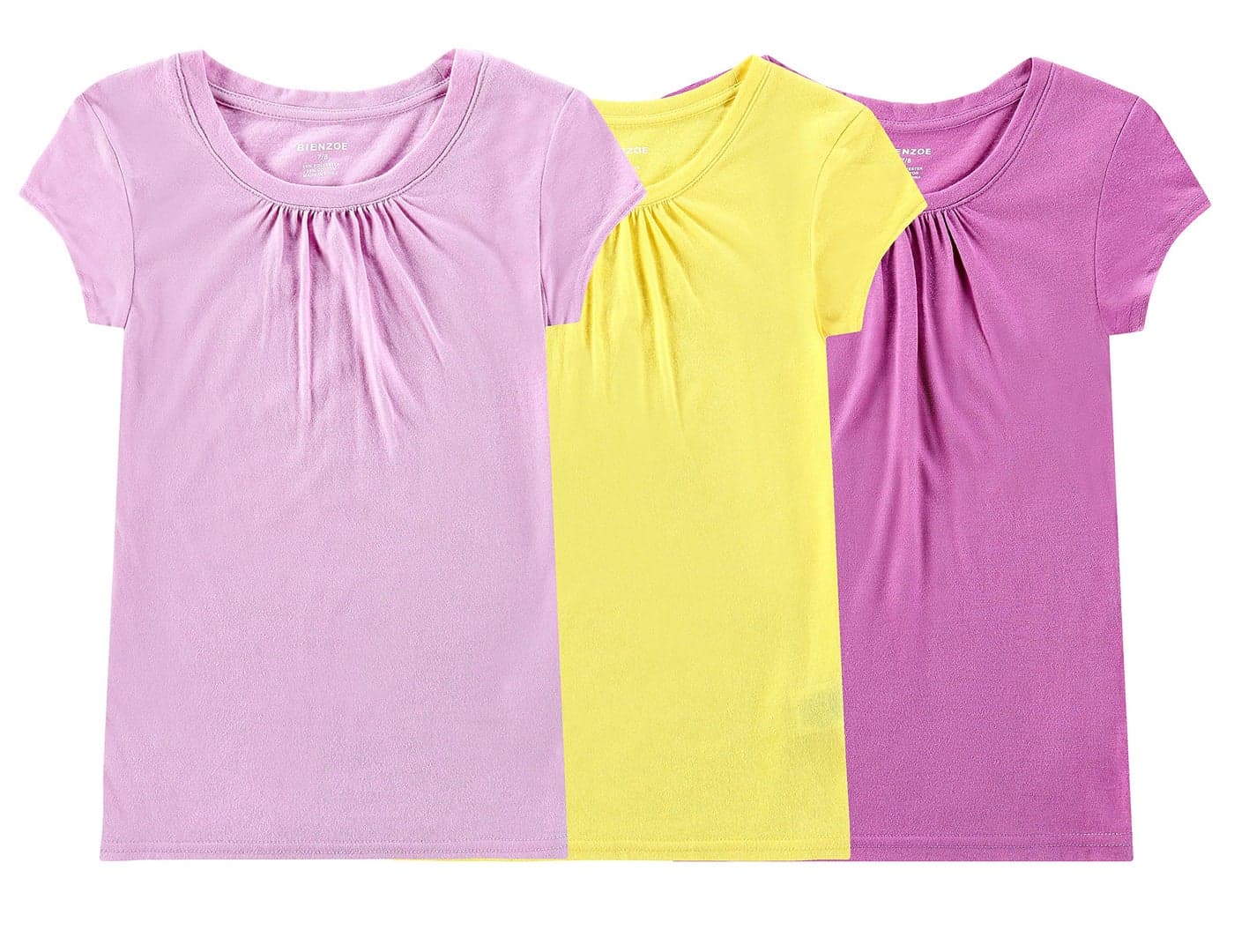 Bienzoe Girl School Uniform Breathable Quick-Dry Short Sleeve T-Shirt Pack C Yellow Pink Crocus Size 10-12