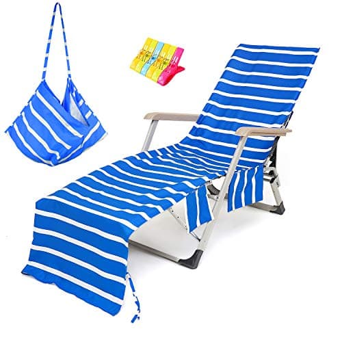 VOCOOL Beach Chair Towel Chaise Lounge Cover with Pockets Pool Chair Towel for Outdoor Patio Garden (Blue)