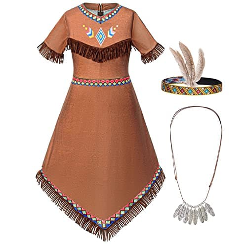 Native American Costume Girls Dress Indigenous American Indians Kids Party Cosplay 11-12 Years Brown
