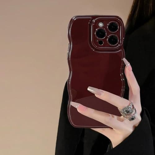 FABSPARK Phone Case for iPhone 12 CaseSimple Wave Design Wavy Frame Soft Silicone Aesthetic for iPhone 12Wine Red