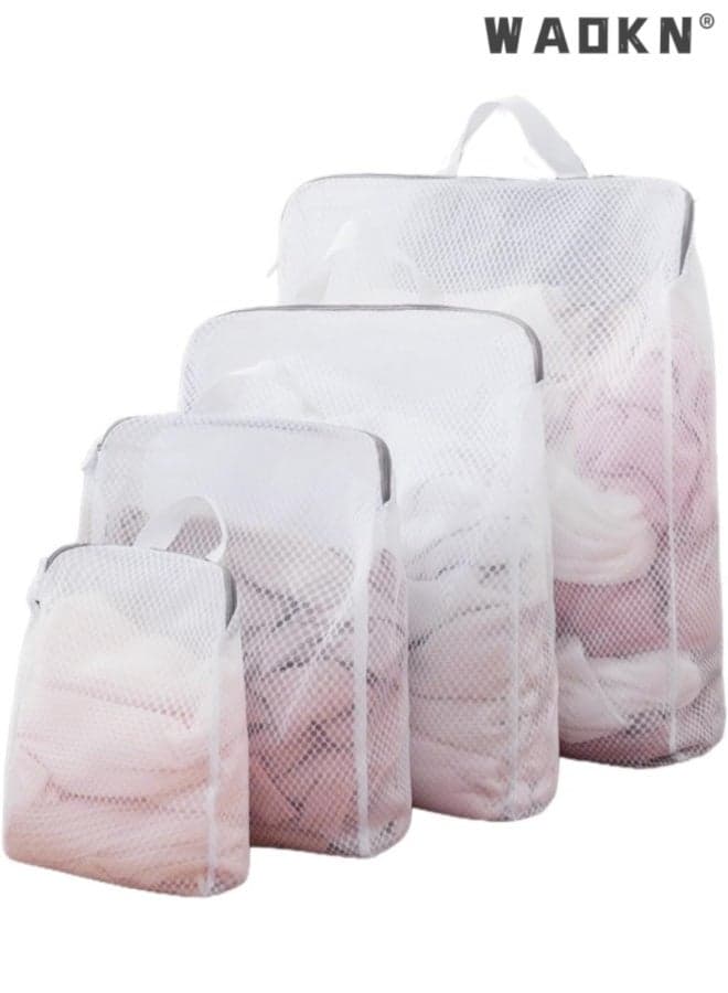 4pack 3D Mesh Laundry Bags with Hanging Handles (S/M/L/XL) , Durable Zippered Wash Bags for Delicates , Shoes & Bulk Clothes , Space-Saving Foldable Design , anti-deformation , 20*30*8cm+30*40*8cm+40*50*10cm+50*60*10cm ,white .