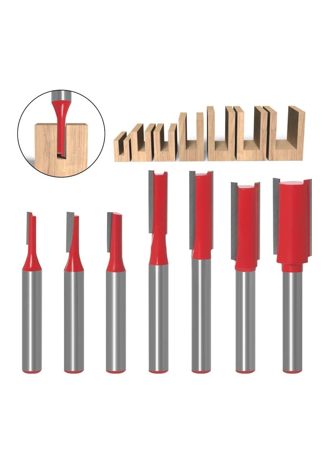 7 Pieces Shank Straight Router Bit Set, 1/4-Inch Set Double Flute Woodworking Milling Trimming Cutter Tools