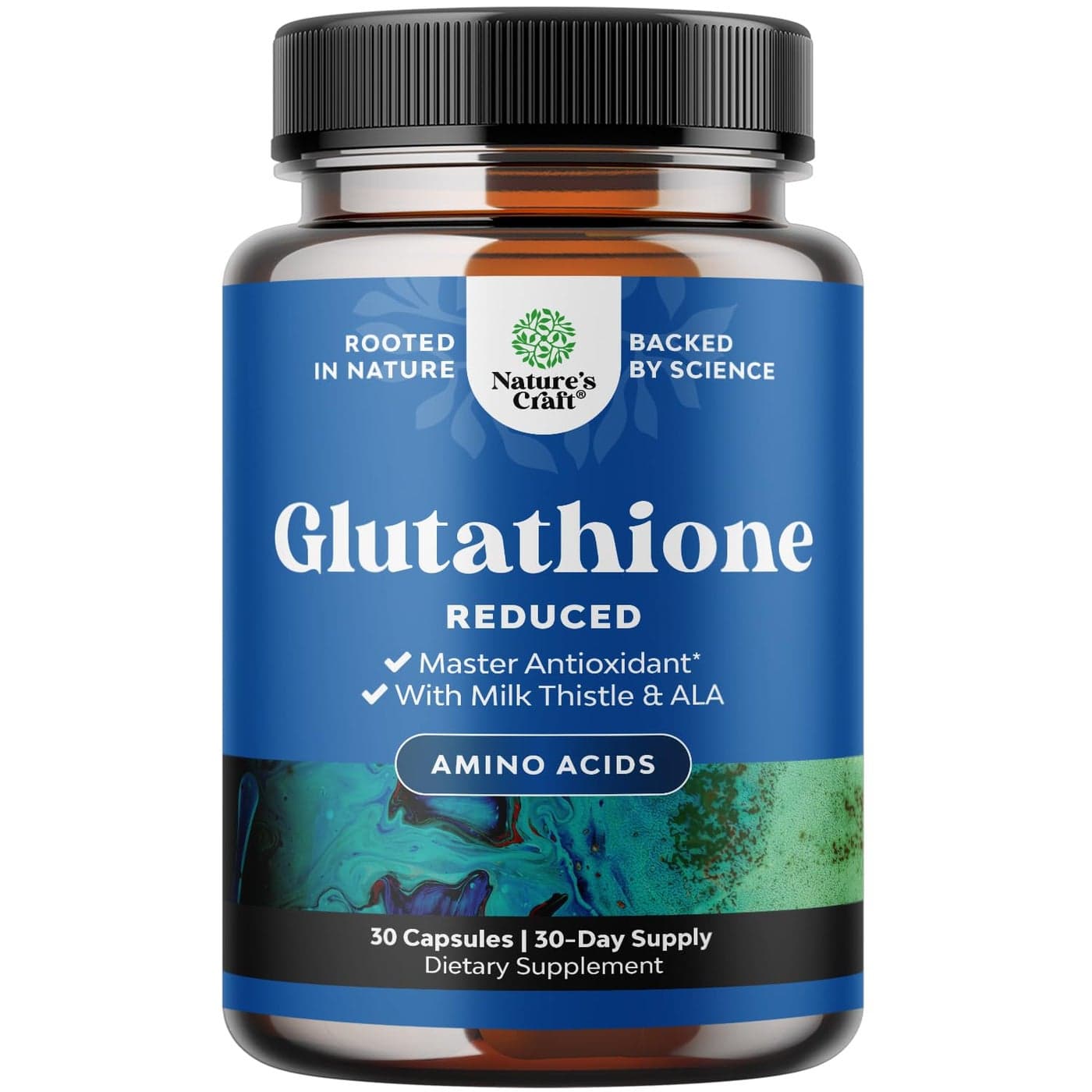 Reduced Glutathione Supplement with Milk Thistle 500mg Per Serving Plus Alpha Lipoic Acid and Silymarin Milk Thistle Complex for Liver Support Skin Complexion and Immune Support 30 Servings