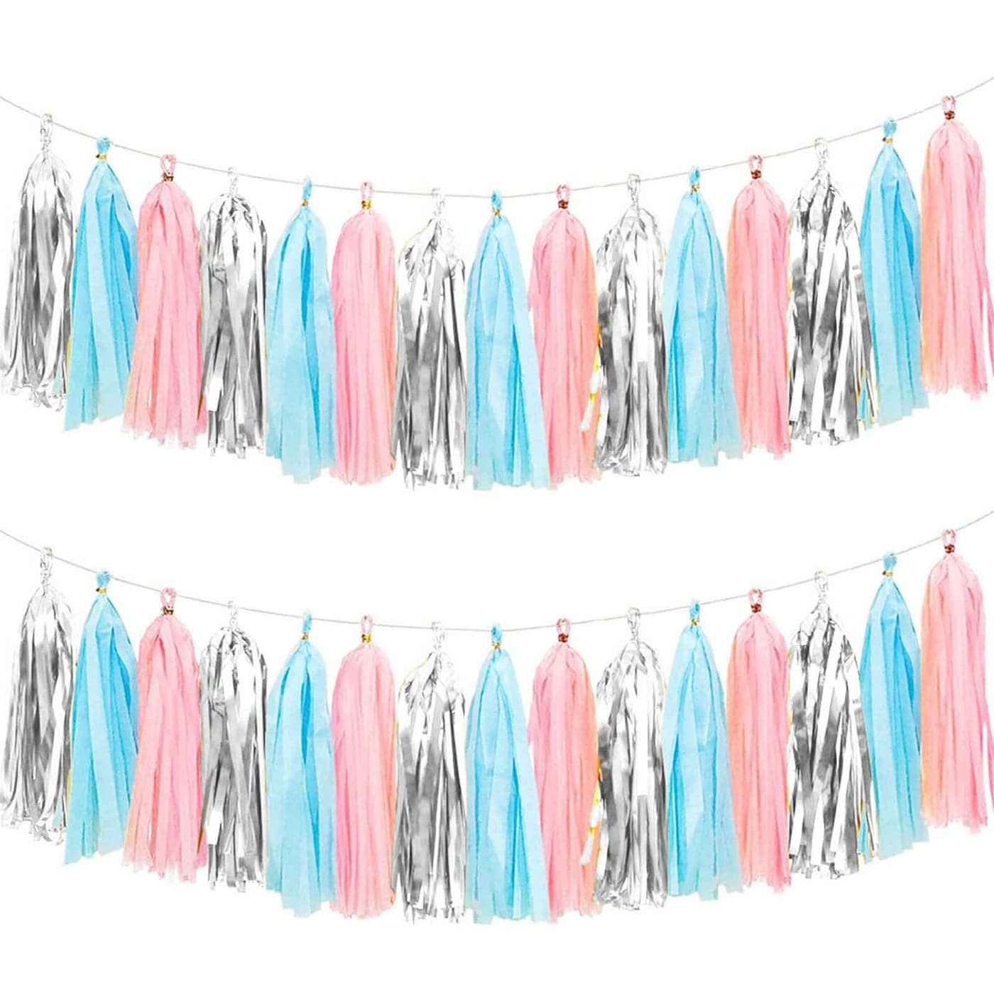 We Moment Gender Reveal Tissue Paper Tassel Banner for WeddingBirthdayBaby Shower Party DecorationsDIY KitsPinkBlueSilver15PCS