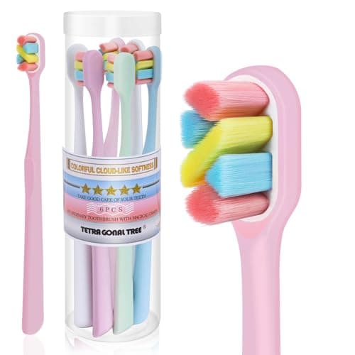 Tetragonal tree 6 Count Extra Soft Toothbrushes PeriodontistDesigned Tapered Bristles for Sensitive Teeth and Receding Gums Plaque Remover Toothbrushes in Bucket Packaging Colors May Vary
