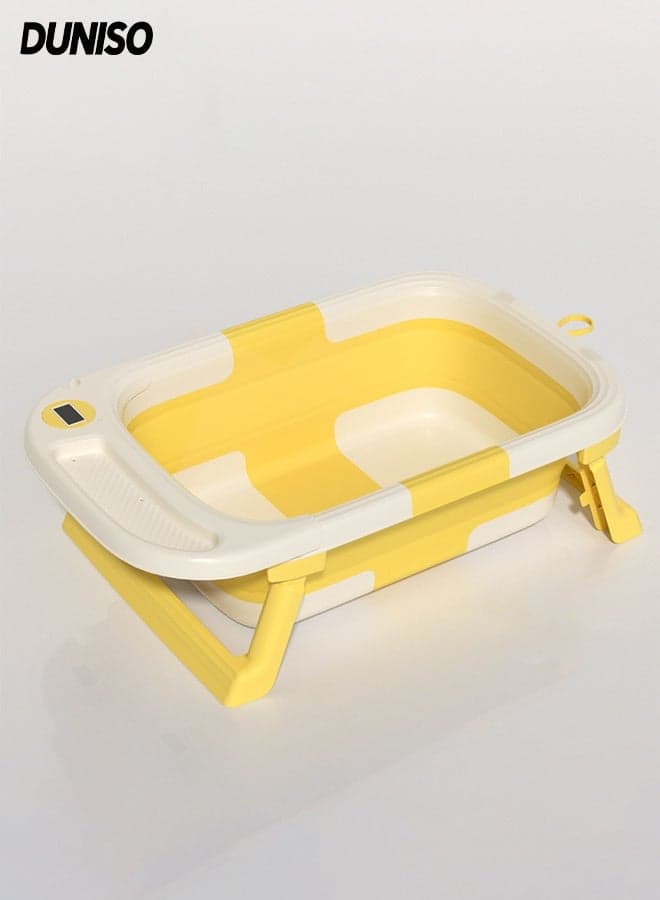 Foldable Baby Bathtub,Portable Non-Slip Kids Shower Bath Basin with Water Temperature Gauge,Collapsible Toddler Bath Tub for 0-3 Years Kids,Suitable for Newborn Toddler Children Pets Travel