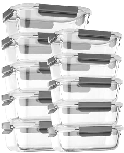 coccot [10 pack Glass Meal Prep Containers with Lids, Glass Food Storage Containers with Snap Locking Lids for Food, Bpa-free, Easy to Open& Close/Microwave,Oven,Freezer,Dishwasher Safe/Leak-Proof
