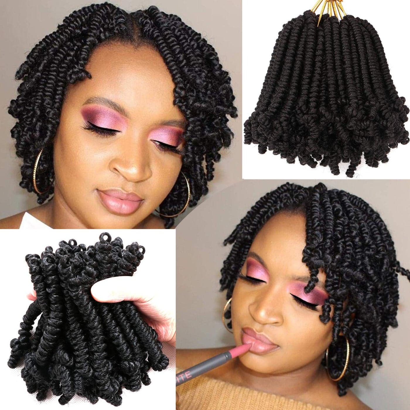 8 Packs Short Bob Spring Twist Crochet Hair 6Inch Pretwisted Passion Twist Hair Pre Looped Crochet Braids Hair for Black Women 6 Inch 1B
