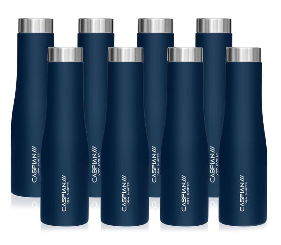 CASPIAN /// Aqua Stainless Steel Water Bottle (Blue, 1 Litre, Set of 8)| Leak Proof Thunder for Fridge Home Office Travel School Kids Boys Girls Adults Sports Gym Yoga
