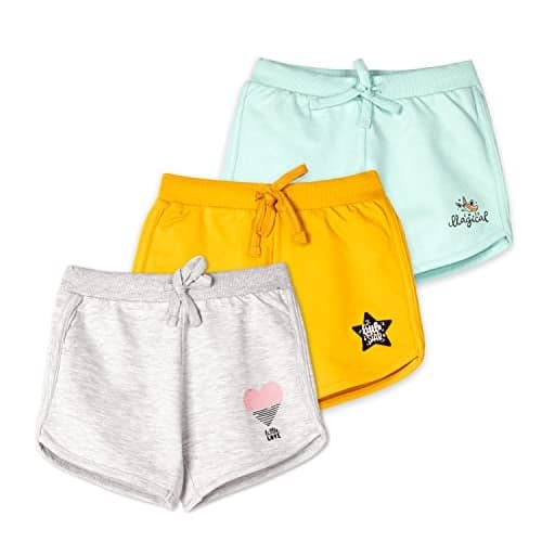 Real Basics Girls Premium Cotton Regular Fit Printed Shorts (Pack of 3), Combo 4, 5-6 Years