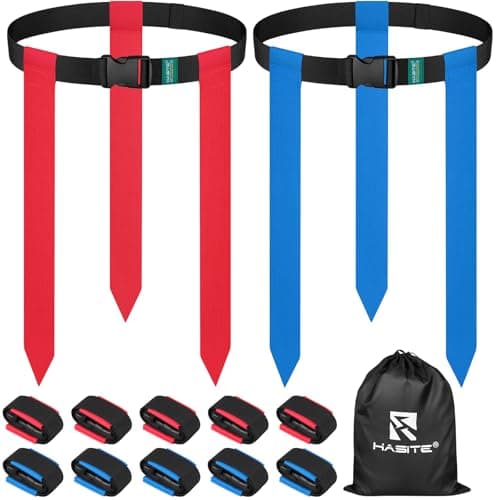 HASITE Flag Football Belts - 10 Sets of Adjustable Flag Football Set, Contains 30 Football Flags and Storage Bag, Perfect for Youth Adults and Children To Capture The Flag
