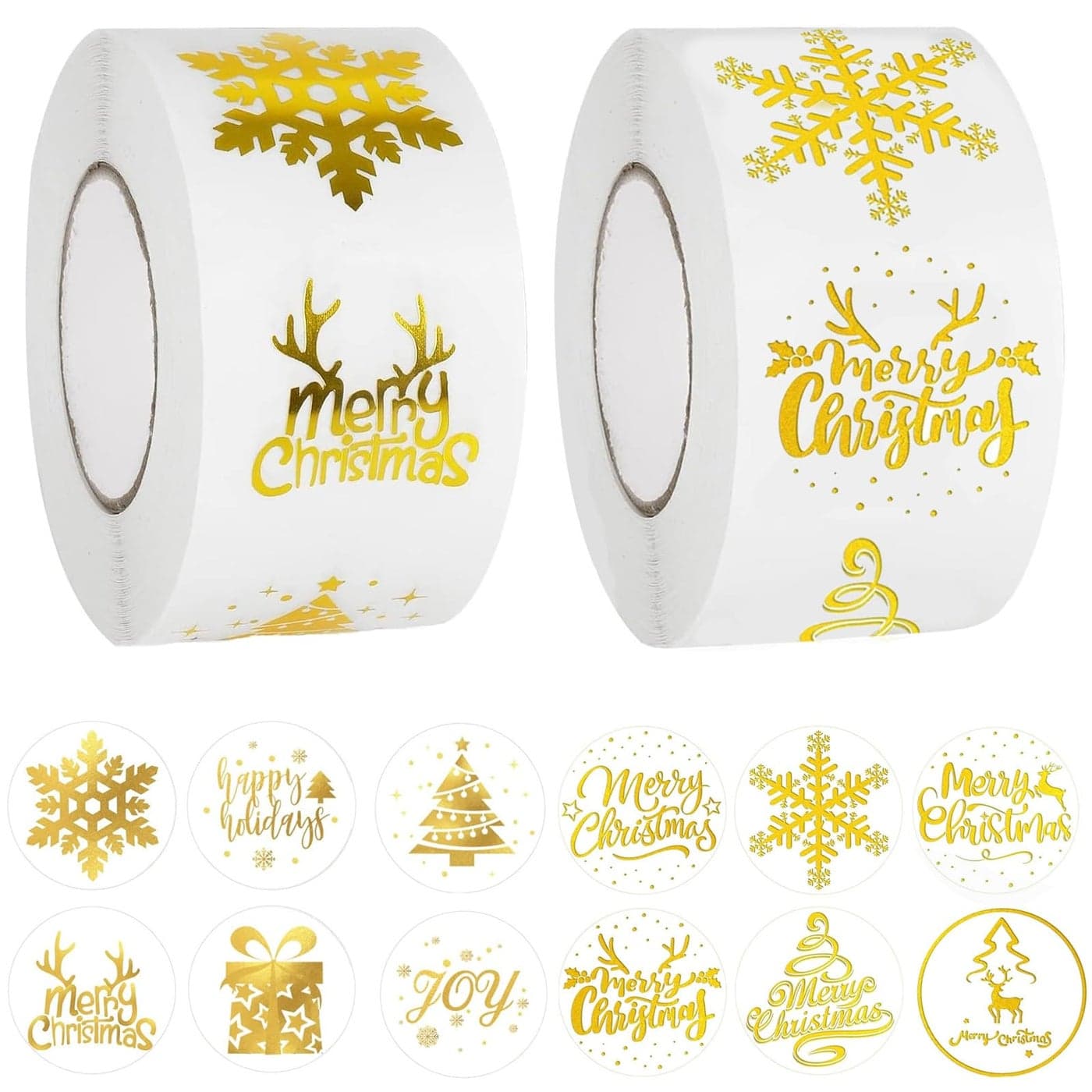 Christmas Roll Stickers Gold Foil Xmas Round Seal Label SelfAdhesive 1000 Pcs 1 Merry Christmas Snowflake Party Favors Card Envelope Craft Gift Decor